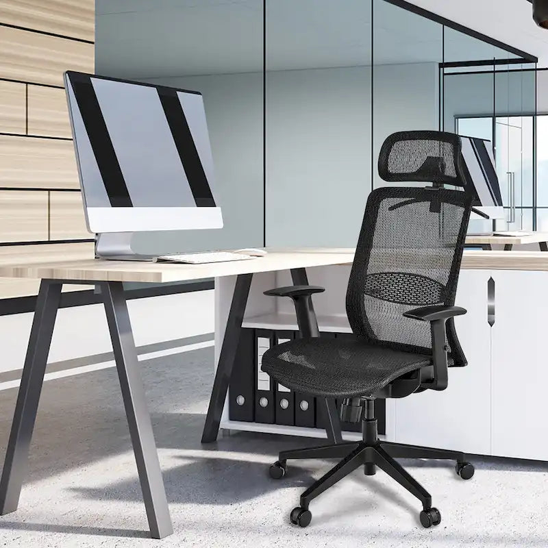 Fauteuil de bureau ergonomique Costway à dossier haut en maille, inclinable et facile à manipuler - Voir les détails