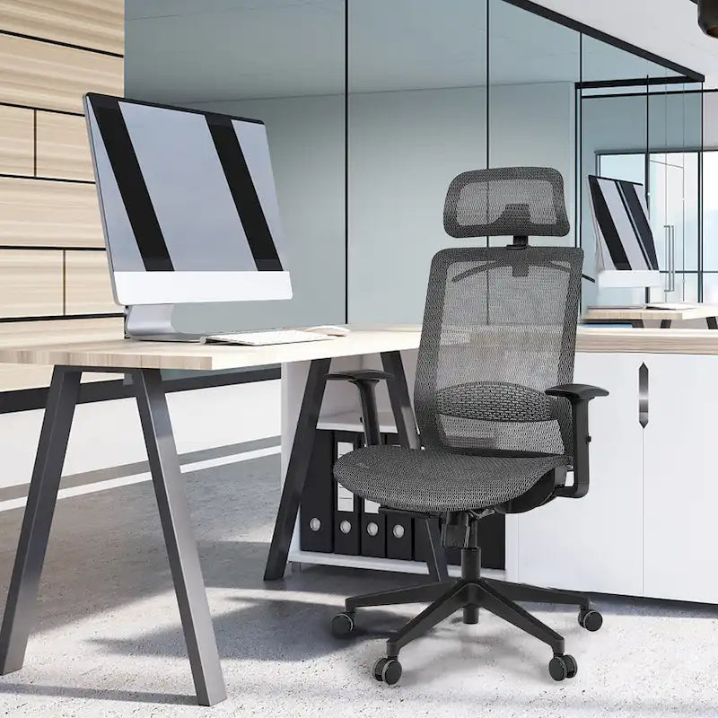 Fauteuil de bureau ergonomique Costway à dossier haut en maille, inclinable et facile à manipuler - Voir les détails