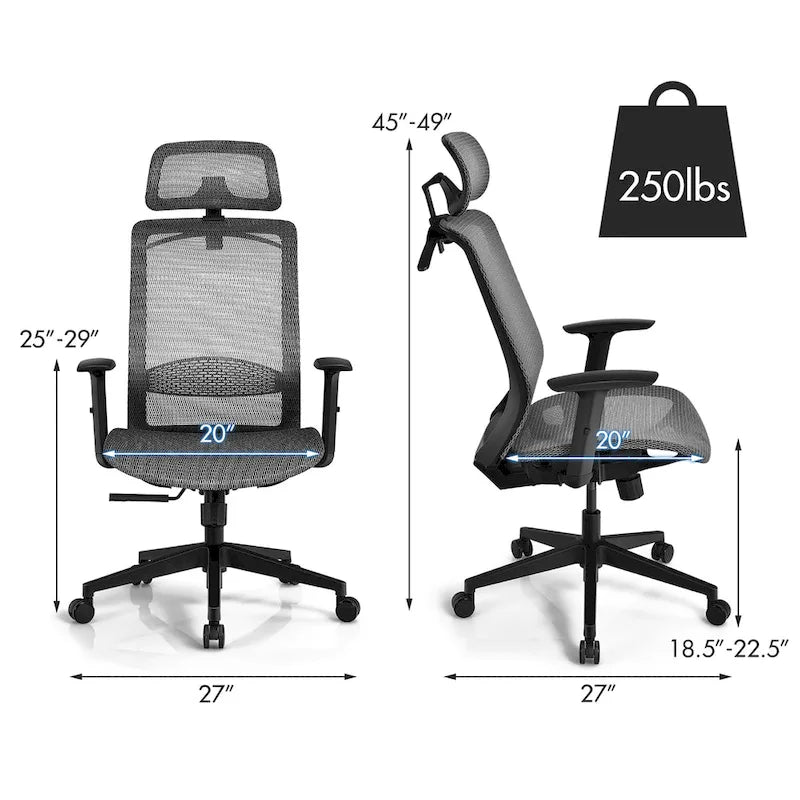 Fauteuil de bureau ergonomique Costway à dossier haut en maille, inclinable et facile à manipuler - Voir les détails
