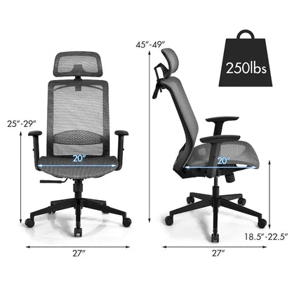 Fauteuil de bureau ergonomique Costway à dossier haut en maille, inclinable et facile à manipuler - Voir les détails