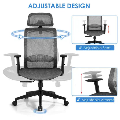 Fauteuil de bureau ergonomique Costway à dossier haut en maille, inclinable et facile à manipuler - Voir les détails