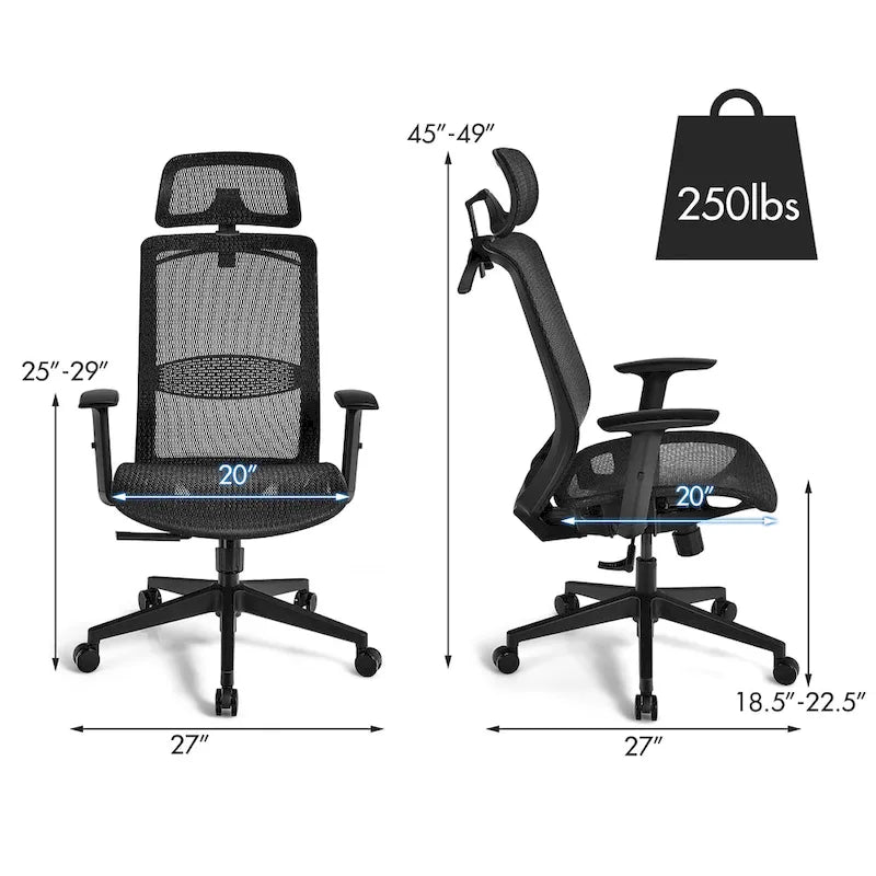 Fauteuil de bureau ergonomique Costway à dossier haut en maille, inclinable et facile à manipuler - Voir les détails