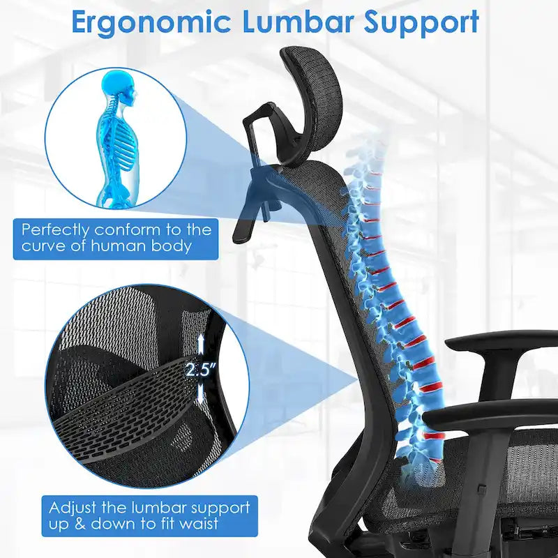 Fauteuil de bureau ergonomique Costway à dossier haut en maille, inclinable et facile à manipuler - Voir les détails