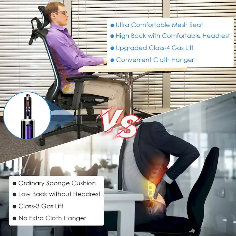 Fauteuil de bureau ergonomique Costway à dossier haut en maille, inclinable et facile à manipuler - Voir les détails