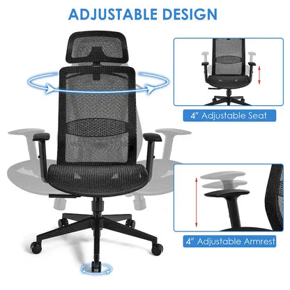 Fauteuil de bureau ergonomique Costway à dossier haut en maille, inclinable et facile à manipuler - Voir les détails