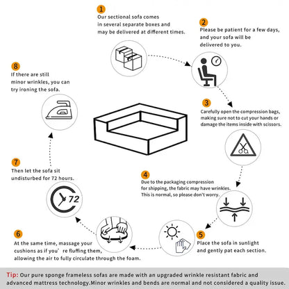 Canapé d'angle modulaire en polyester 111, forme L, avec mousse haute densité, assise profonde de 68,5 cm et revêtement en chenille infroissable.