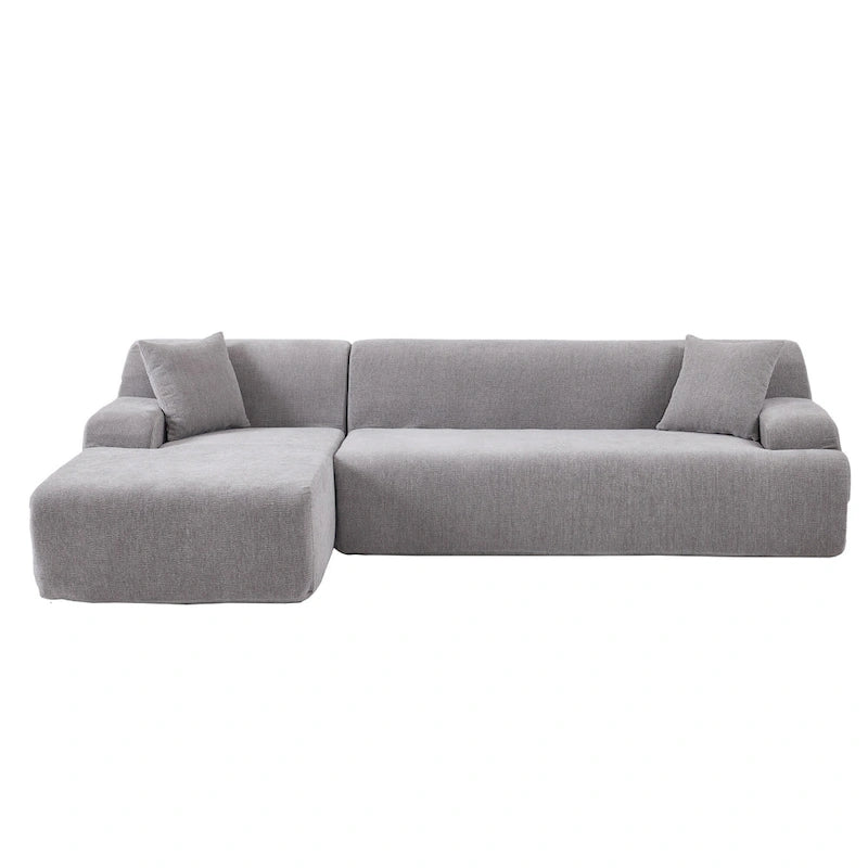 Canapé d'angle modulaire en polyester 111, forme L, avec mousse haute densité, assise profonde de 68,5 cm et revêtement en chenille infroissable.