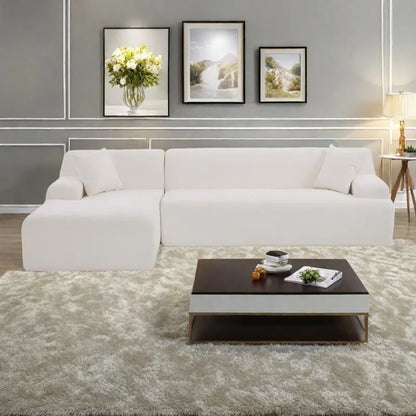 Canapé d'angle modulaire en polyester 111, forme L, avec mousse haute densité, assise profonde de 68,5 cm et revêtement en chenille infroissable.