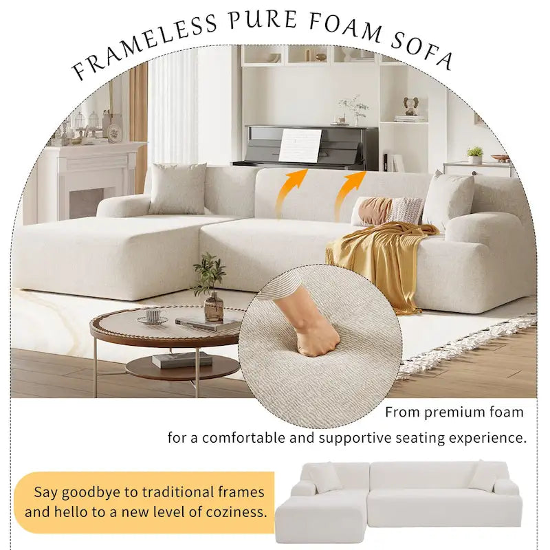 Canapé d'angle modulaire en polyester 111, forme L, avec mousse haute densité, assise profonde de 68,5 cm et revêtement en chenille infroissable.