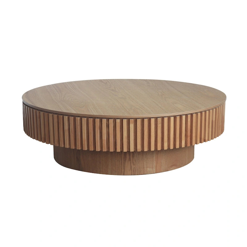 Table basse ronde moderne en placage de bois massif avec rangement