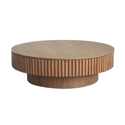 Table basse ronde moderne en placage de bois massif avec rangement