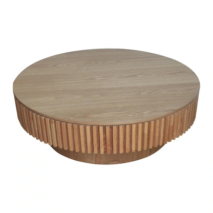 Table basse ronde moderne en placage de bois massif avec rangement