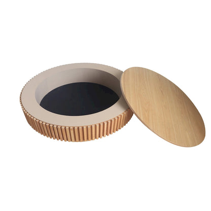 Table basse ronde moderne en placage de bois massif avec rangement