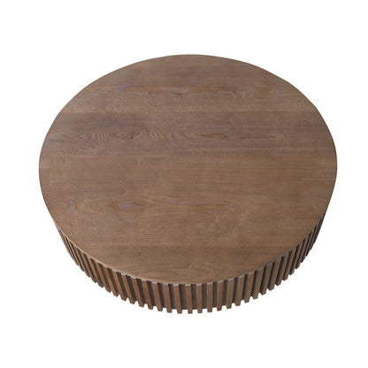 Table basse ronde moderne en placage de bois massif avec rangement