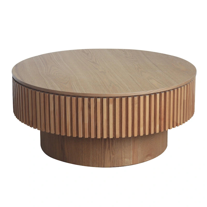 Table basse ronde moderne en placage de bois massif avec rangement