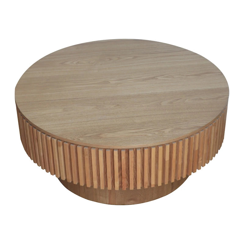 Table basse ronde moderne en placage de bois massif avec rangement