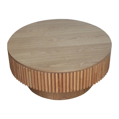 Table basse ronde moderne en placage de bois massif avec rangement