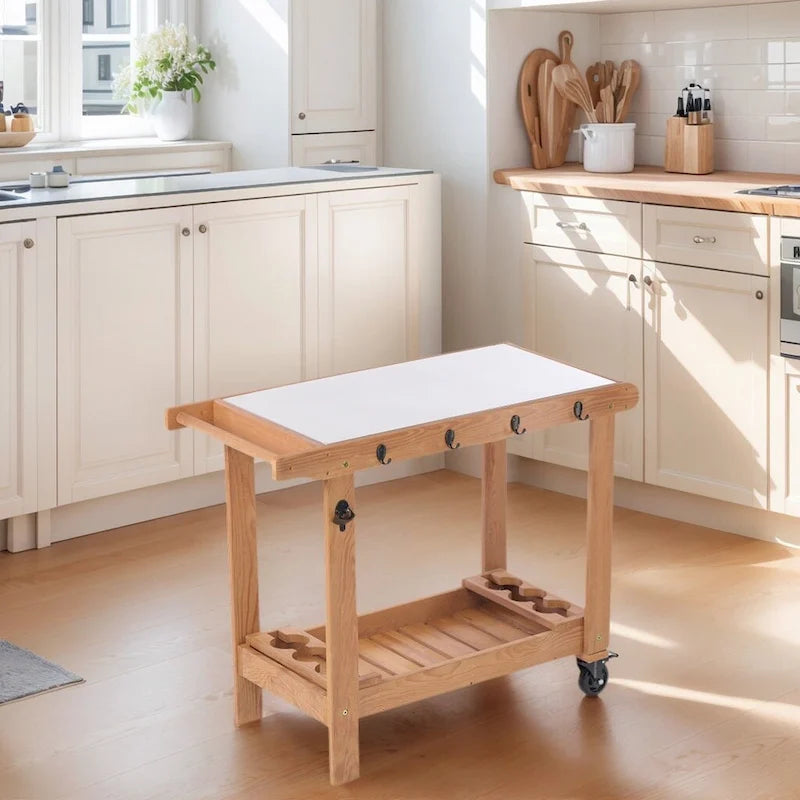 Chariot de barbecue en bois d'extérieur avec roulettes