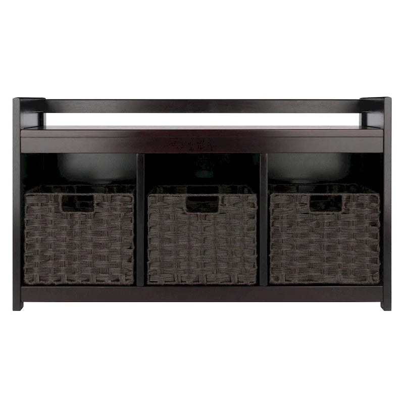 4 Pc Storage Bench 3 Foldable Woven Baskets 37.5 Espresso Chocolate