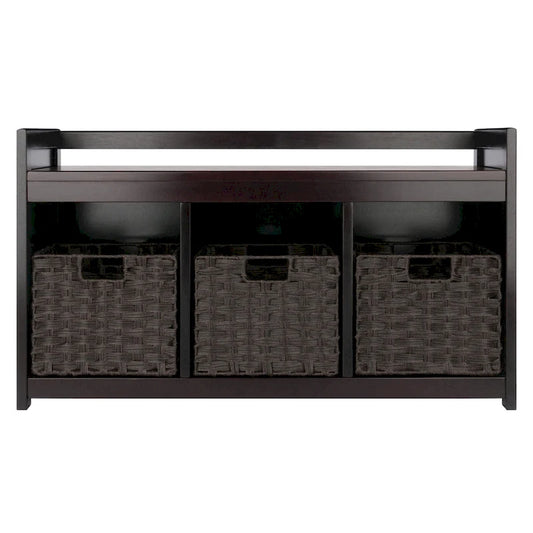 4 Pc Storage Bench 3 Foldable Woven Baskets 37.5 Espresso Chocolate
