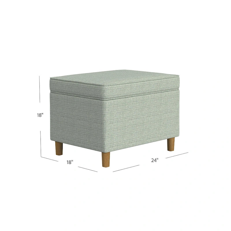 Pouf de rangement Fero, couvercle rectangulaire à charnières de 61 cm (24 pouces), vert sauge tissé