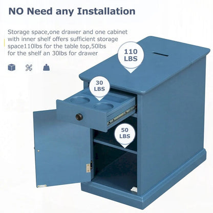 Table d'appoint avec ports USB et un tiroir multifonctionnel avec porte-gobelets