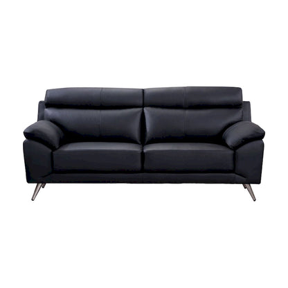 Justin Sofa, Black Top Grain Leather, Foam Cushions, Steel Legs, 80 Inch