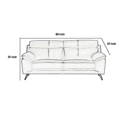 Canapé Justin, cuir pleine fleur noir, coussins en mousse, pieds en acier, 203 cm (80 pouces)