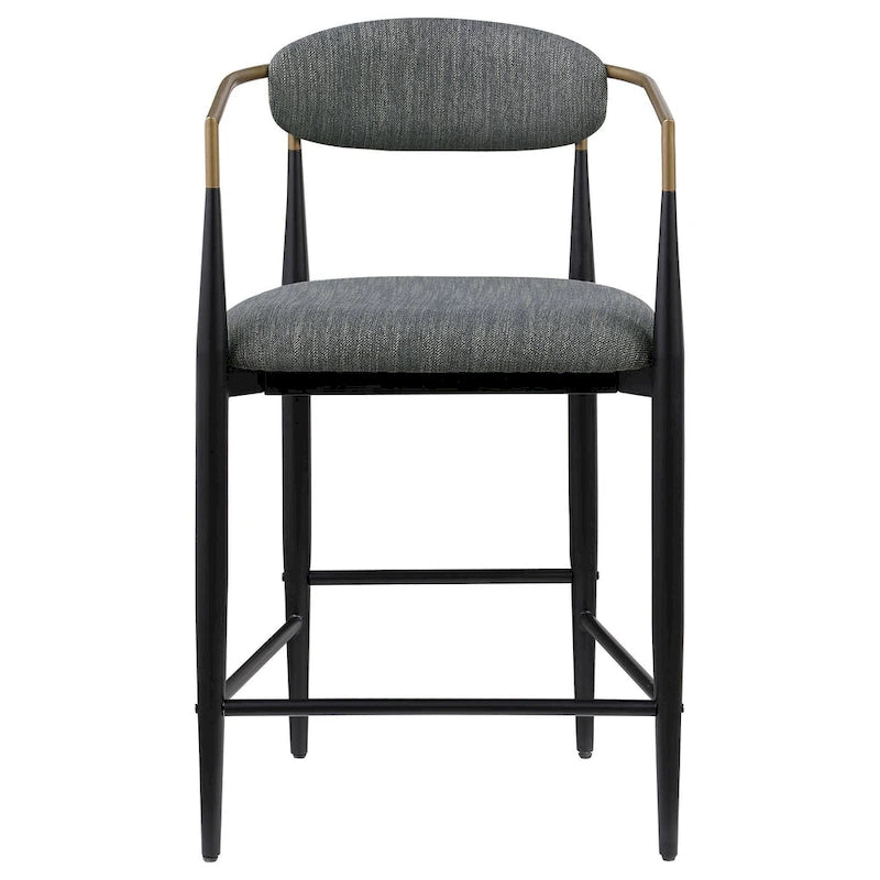 Ensemble de 2 chaises de comptoir Tiara, tissu gris, or, métal noir, 63,5 cm (25 pouces)