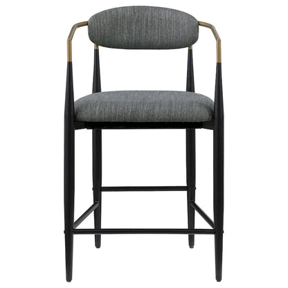 Ensemble de 2 chaises de comptoir Tiara, tissu gris, or, métal noir, 63,5 cm (25 pouces)