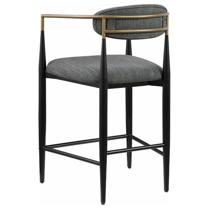 Ensemble de 2 chaises de comptoir Tiara, tissu gris, or, métal noir, 63,5 cm (25 pouces)