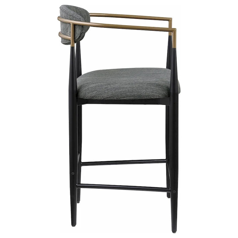 Ensemble de 2 chaises de comptoir Tiara, tissu gris, or, métal noir, 63,5 cm (25 pouces)