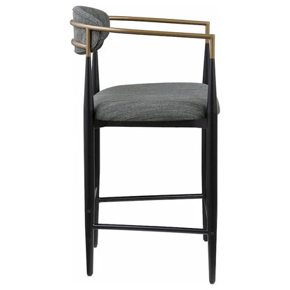Ensemble de 2 chaises de comptoir Tiara, tissu gris, or, métal noir, 63,5 cm (25 pouces)