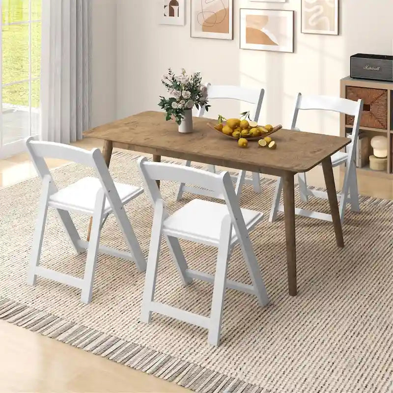 Ensemble de 4 chaises de salle à manger Gymax avec pieds en bois d'hévéa et assise rembourrée pour