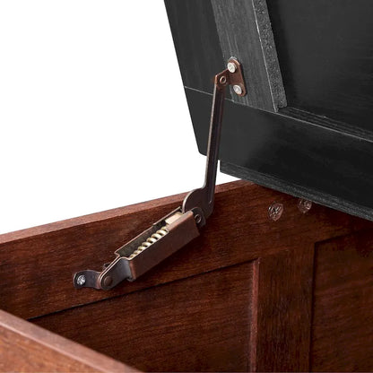 Table basse carrée de style campagnard en bois avec grand compartiment de rangement dissimulé et plateau relevable à charnières, idéale pour le salon.