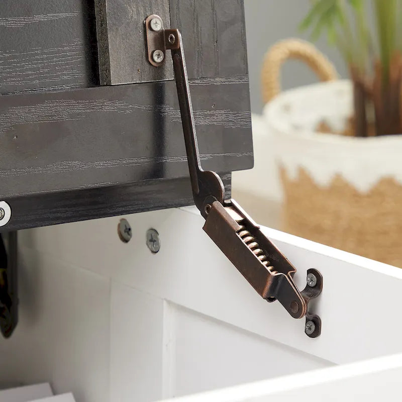 Table basse carrée de style campagnard en bois avec grand compartiment de rangement dissimulé et plateau relevable à charnières, idéale pour le salon.