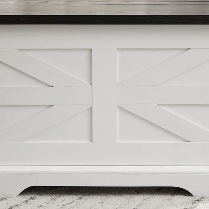 Table basse carrée de style campagnard en bois avec grand compartiment de rangement dissimulé et plateau relevable à charnières, idéale pour le salon.