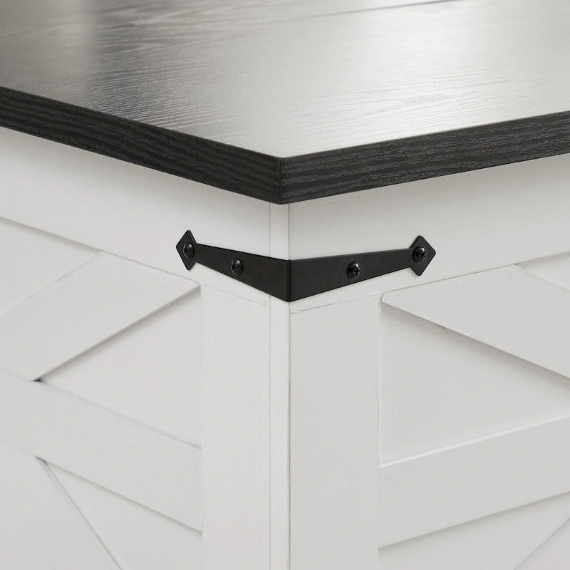 Table basse carrée de style campagnard en bois avec grand compartiment de rangement dissimulé et plateau relevable à charnières, idéale pour le salon.