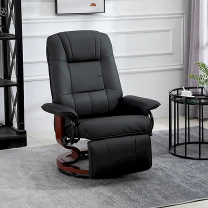 Fauteuil inclinable manuel en similicuir, fauteuil lounge moderne, fauteuil pivotant réglable avec base en bois et repose-pieds
