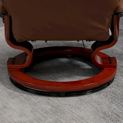 Fauteuil inclinable manuel en similicuir, fauteuil lounge moderne, fauteuil pivotant réglable avec base en bois et repose-pieds