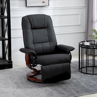 Fauteuil inclinable manuel en similicuir, fauteuil lounge moderne, fauteuil pivotant réglable avec base en bois et repose-pieds