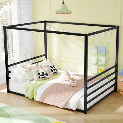 Lit double moderne en fer avec barrières de sécurité multifonctionnelles et structure stable