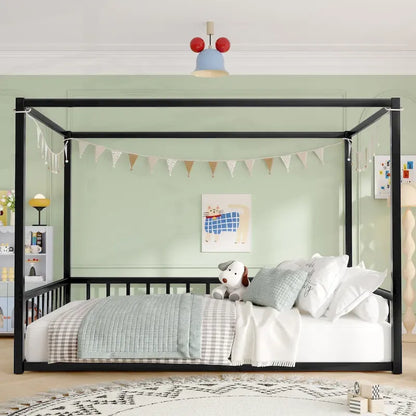 Lit double moderne en fer avec barrières de sécurité multifonctionnelles et structure stable