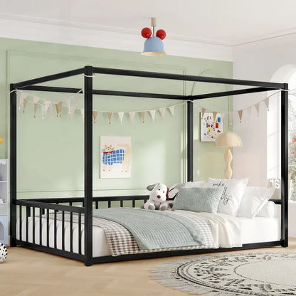 Lit double moderne en fer avec barrières de sécurité multifonctionnelles et structure stable