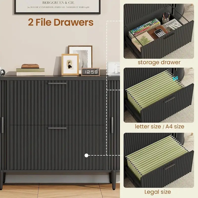 Classeur à 2 tiroirs, meuble de rangement à 2 portes pour bureau à domicile