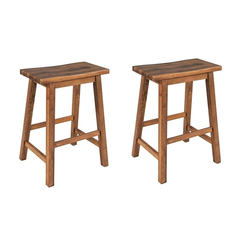 Ensemble îlot de cuisine rustique en bois massif 3 pièces : table fixe de 45 pouces avec deux tabourets et deux étagères ouvertes.