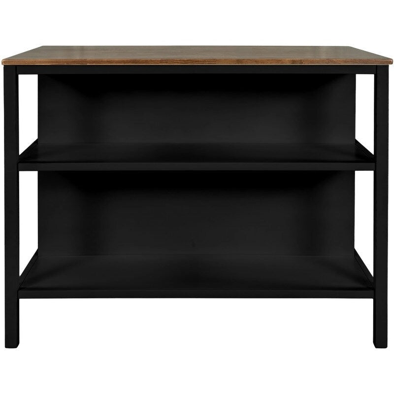 Ensemble îlot de cuisine rustique en bois massif 3 pièces : table fixe de 45 pouces avec deux tabourets et deux étagères ouvertes.