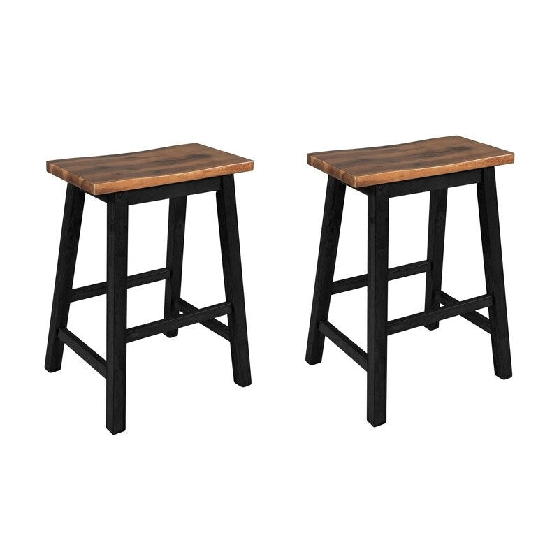Ensemble îlot de cuisine rustique en bois massif 3 pièces : table fixe de 45 pouces avec deux tabourets et deux étagères ouvertes.