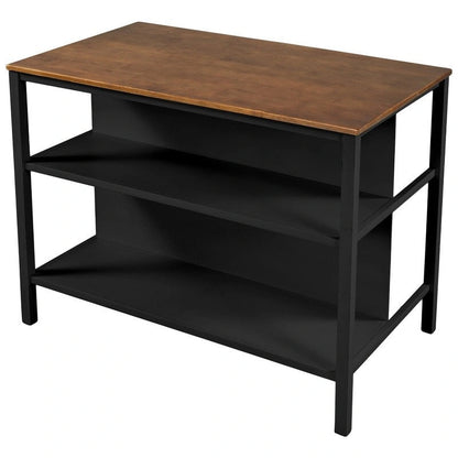 Ensemble îlot de cuisine rustique en bois massif 3 pièces : table fixe de 45 pouces avec deux tabourets et deux étagères ouvertes.