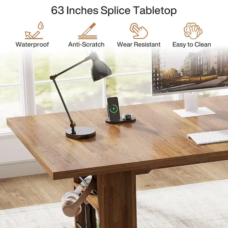 Bureau de direction de 160 cm, grand bureau d'ordinateur avec rangement